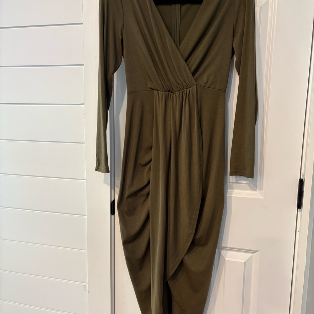 Elegant Olive Green Wrap Dress